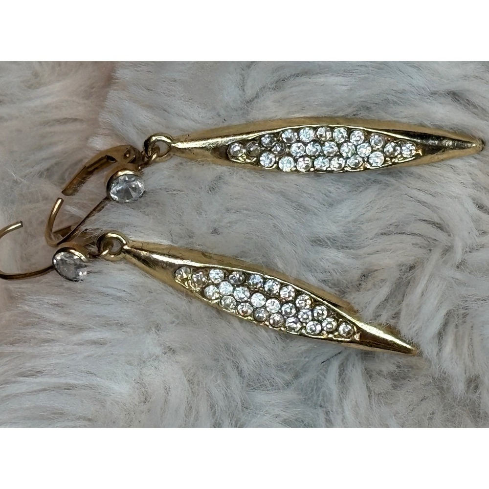 Gold Tone Marquise Pave Crystal Lever Back Drop Earrings Clear Rhinestone